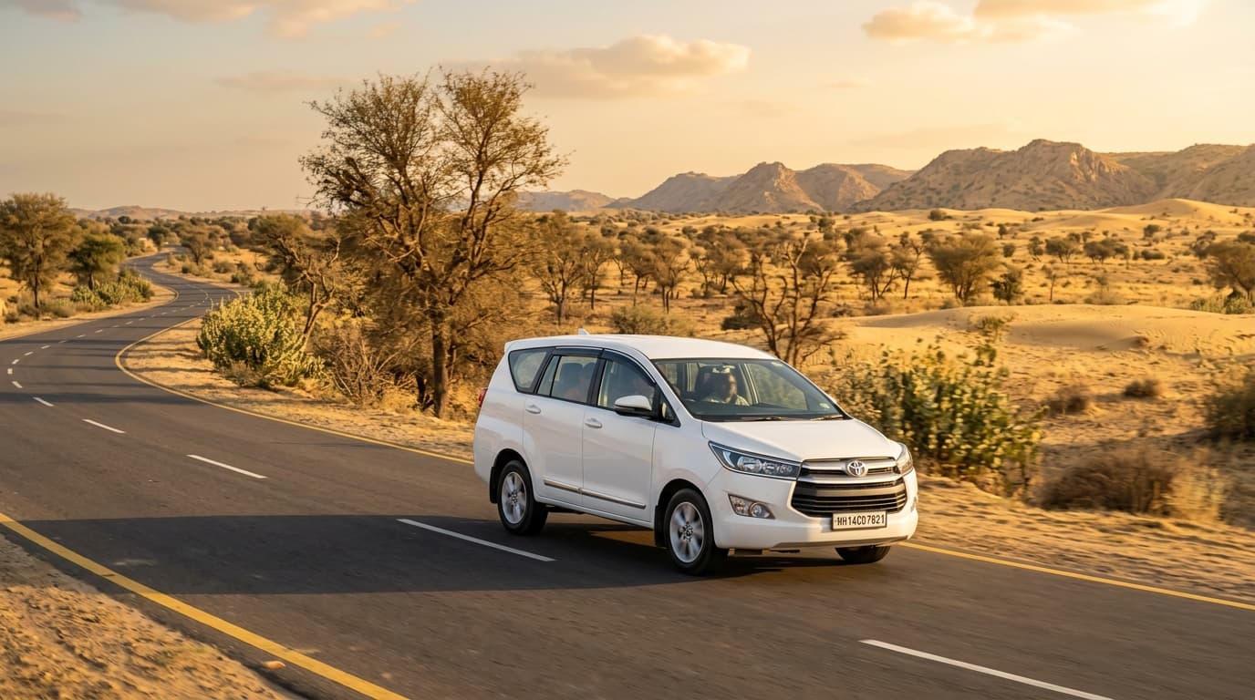Toyota Innova touring vehicle on Rajasthan road.